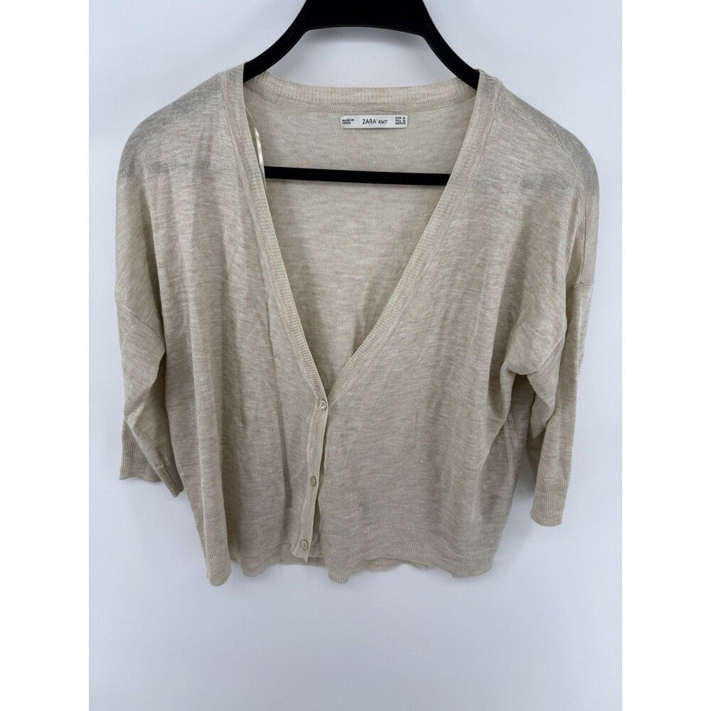 Zara Pink Cropped Cardigan Sweater Button Front V Neck Knit Size M